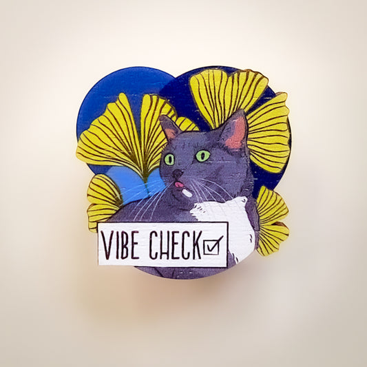 Zen Cats Wooden Pin – Vibe Check