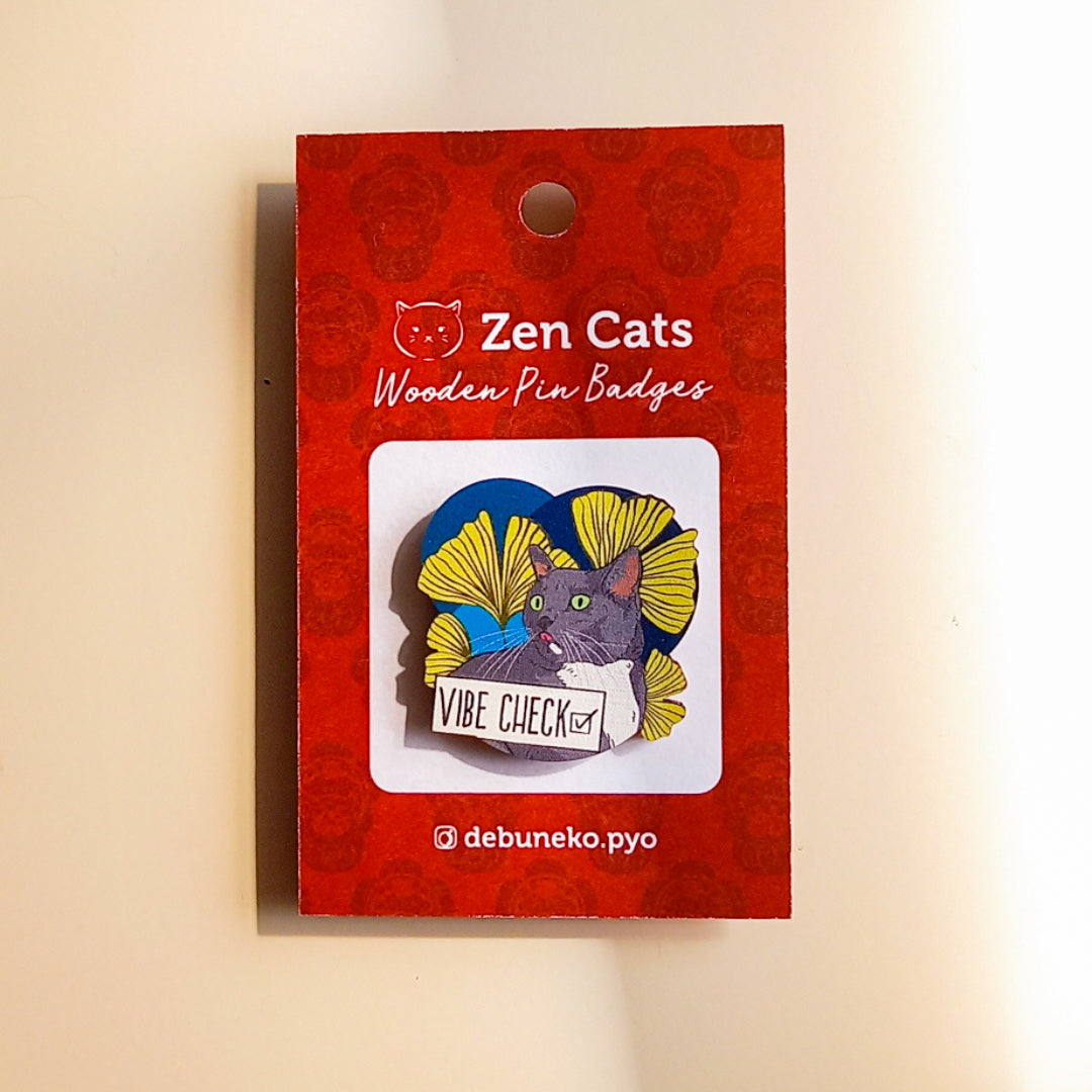 Zen Cats Wooden Pin – Vibe Check