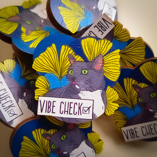 Zen Cats Wooden Pin – Vibe Check