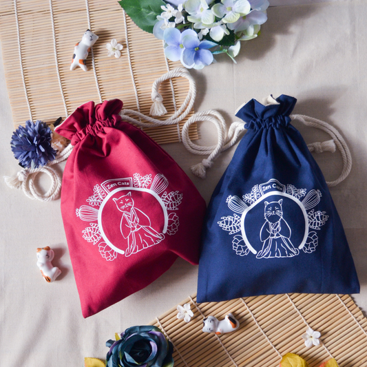 Zen Cats Drawstring Bag – Navy