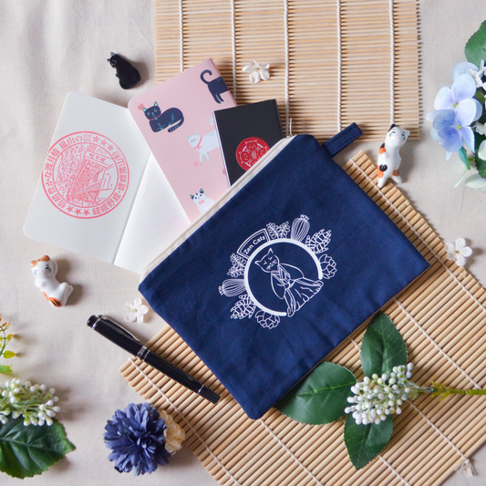 Zen Cats Zipper Bag – Navy