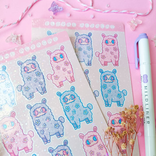 Floral Alpacas Holographic Sticker Sheet