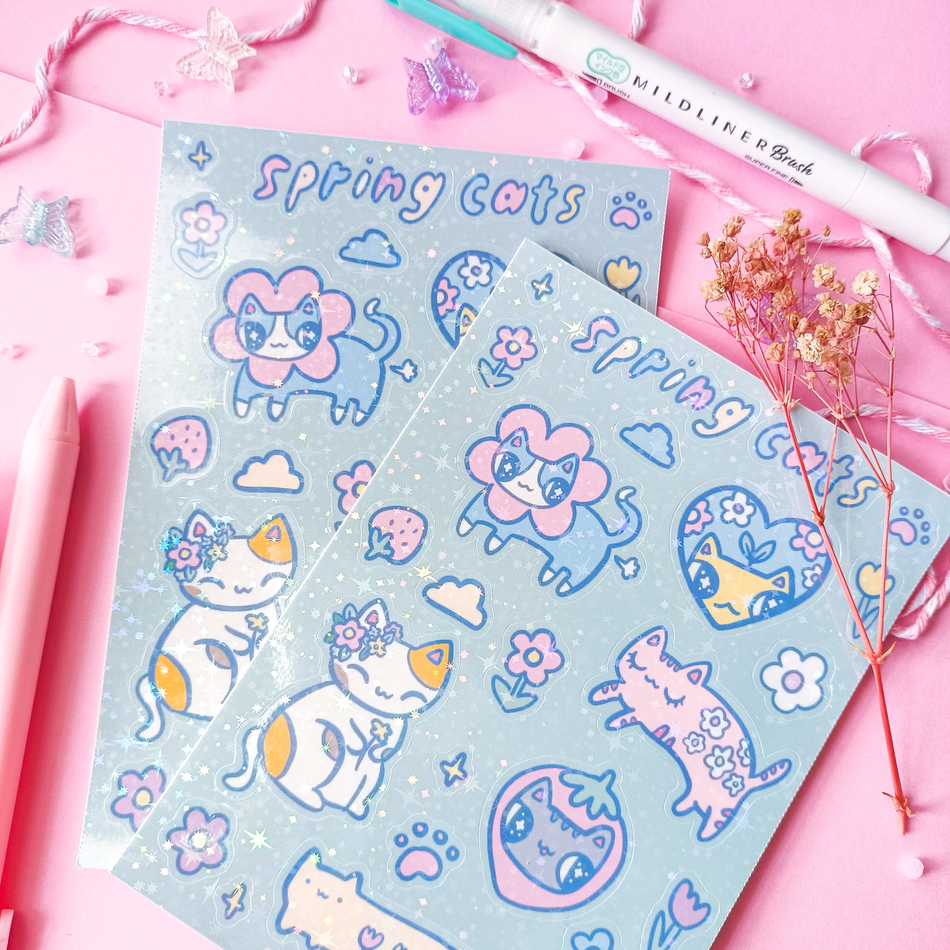Spring Cat Stickers Spring Cats Holographic Sticker Sheet – chub.my