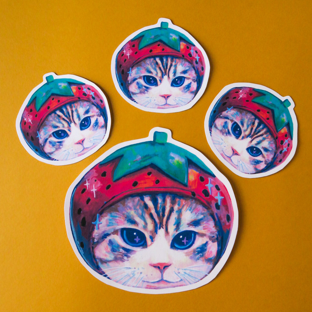 Meow Strawb Waterproof sticker