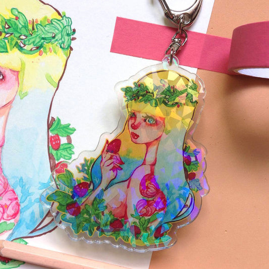 lanut_Strawberry Acrylic Keychain Glass Hologram