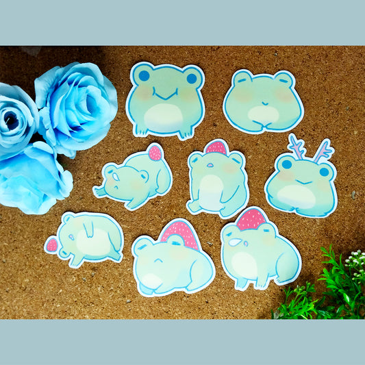 Strawberry frog stickers set