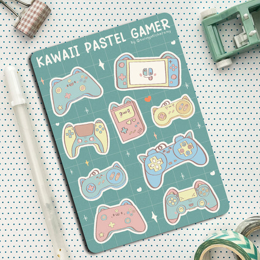 Kawaii Pastel Gamer Sticker Sheet