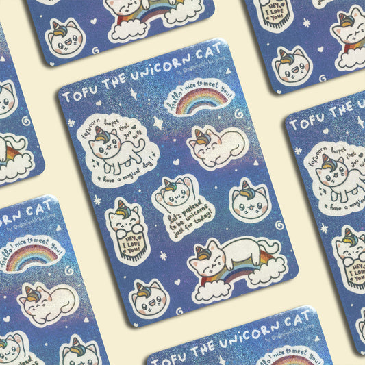 Tofu the Unicorn Cat Sticker Sheet