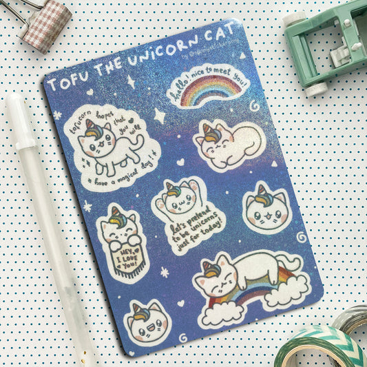 Tofu the Unicorn Cat Sticker Sheet